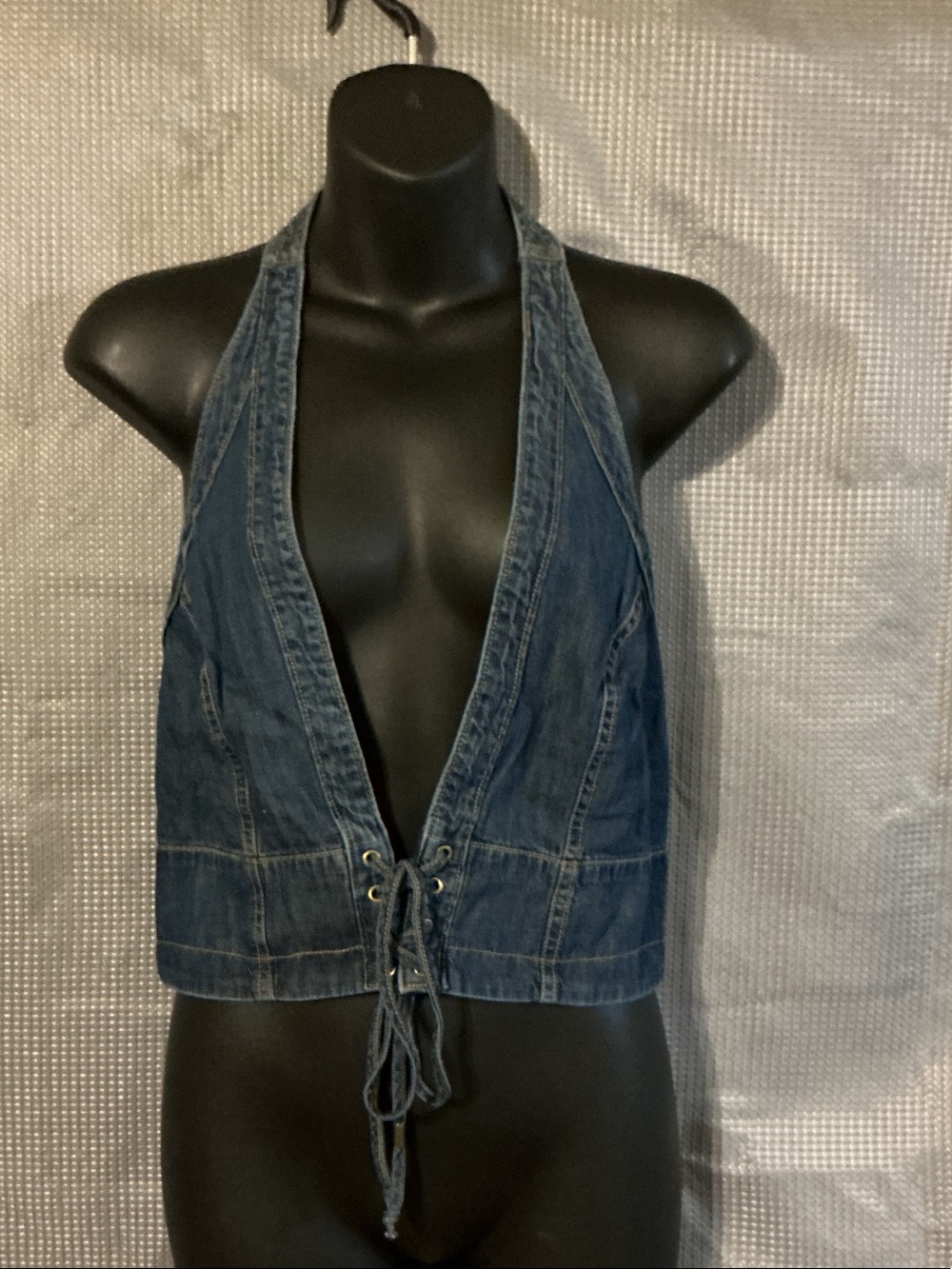 Anthropologie Indigo Denim Lace-Up Halter Camisole